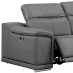 Two Piece Battleship Gray Genuine Leather Four Person Seating Set