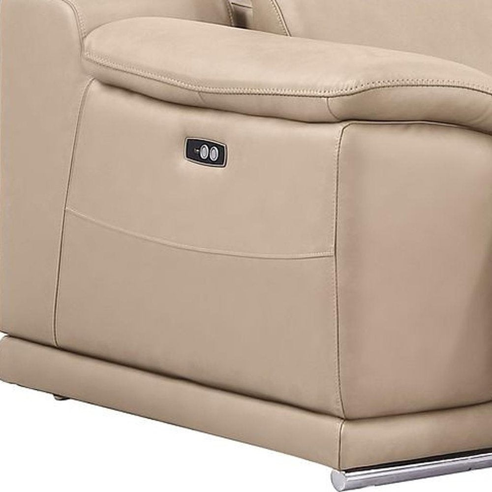 Three Piece Beige Genuine Leather Five Person Seating Set