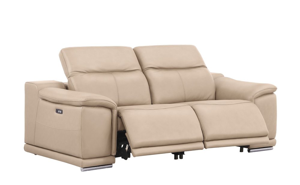 Three Piece Beige Genuine Leather Five Person Seating Set
