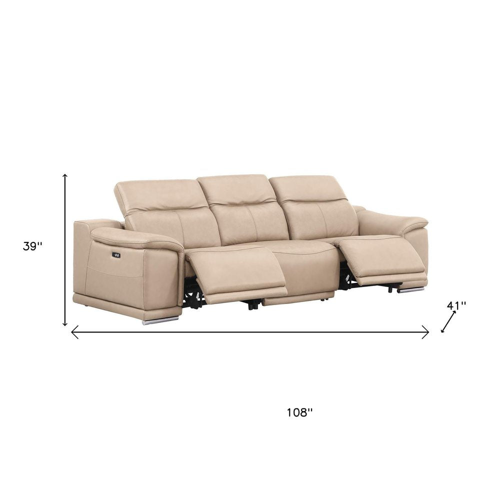 Three Piece Beige Genuine Leather Five Person Seating Set