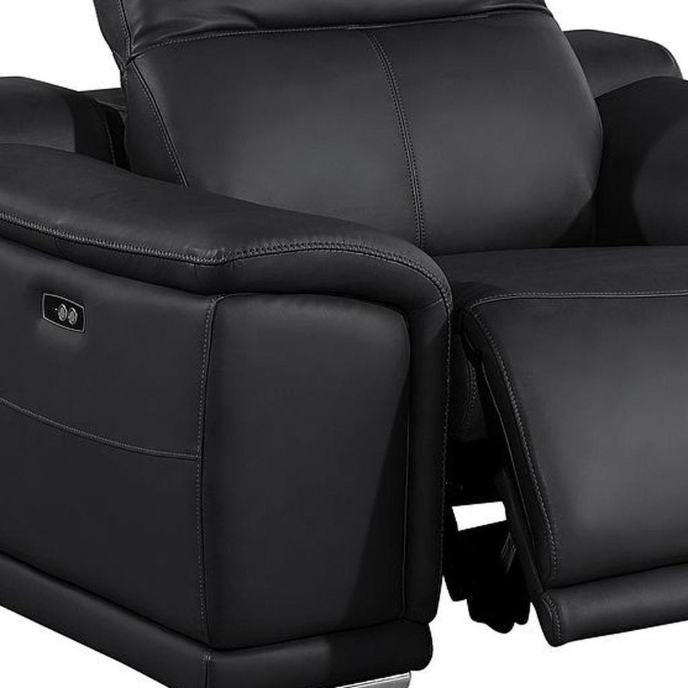 Three Piece Black Genuine Leather Five Person Seating Set