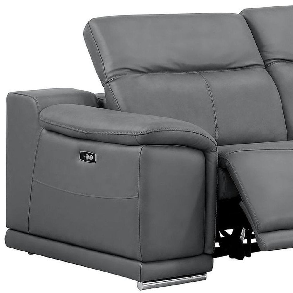 Three Piece Battleship Gray Genuine Leather Five Person Seating Set
