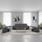 Three Piece Battleship Gray Genuine Leather Five Person Seating Set