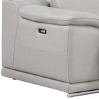 Three Piece Ash Gray Genuine Leather Five Person Seating Set