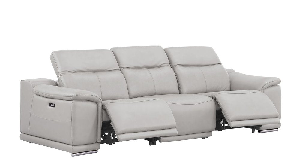 Three Piece Ash Gray Genuine Leather Five Person Seating Set