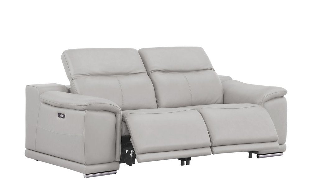 Three Piece Ash Gray Genuine Leather Five Person Seating Set