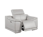 Three Piece Ash Gray Genuine Leather Five Person Seating Set