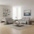 Three Piece Ash Gray Genuine Leather Five Person Seating Set