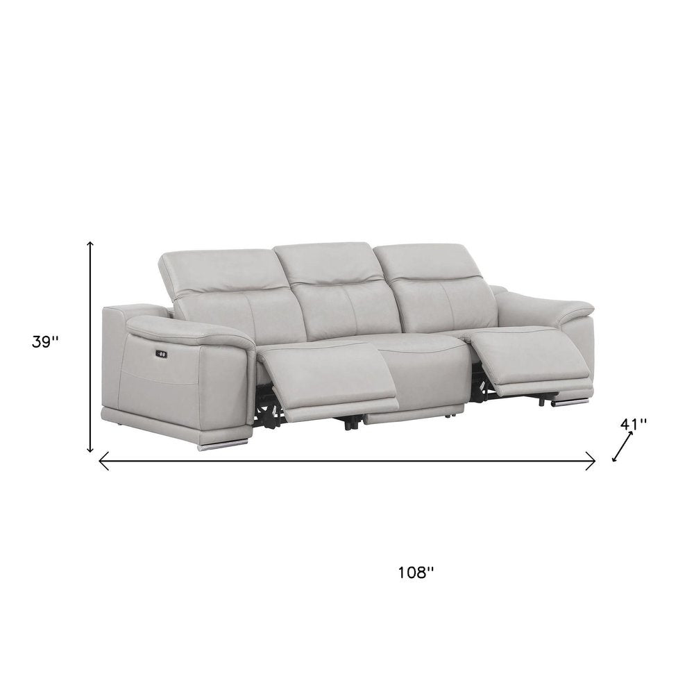 Three Piece Ash Gray Genuine Leather Five Person Seating Set