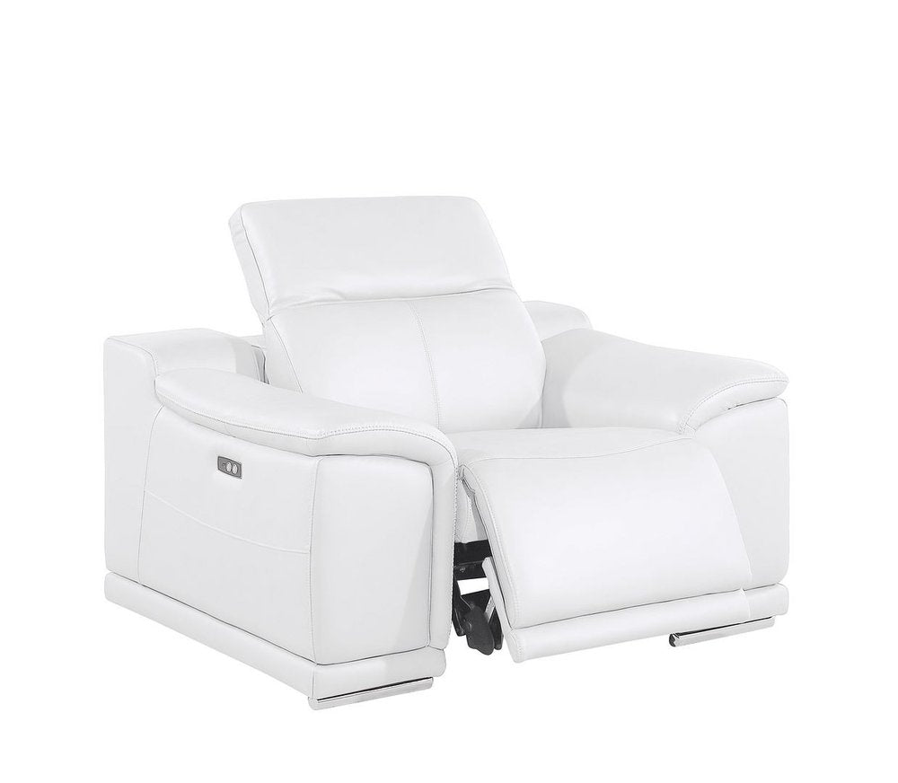 Three Piece White Genuine Leather Five Person Seating Set