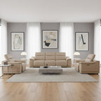 Two Piece Beige Genuine Leather Five Person Seating Set