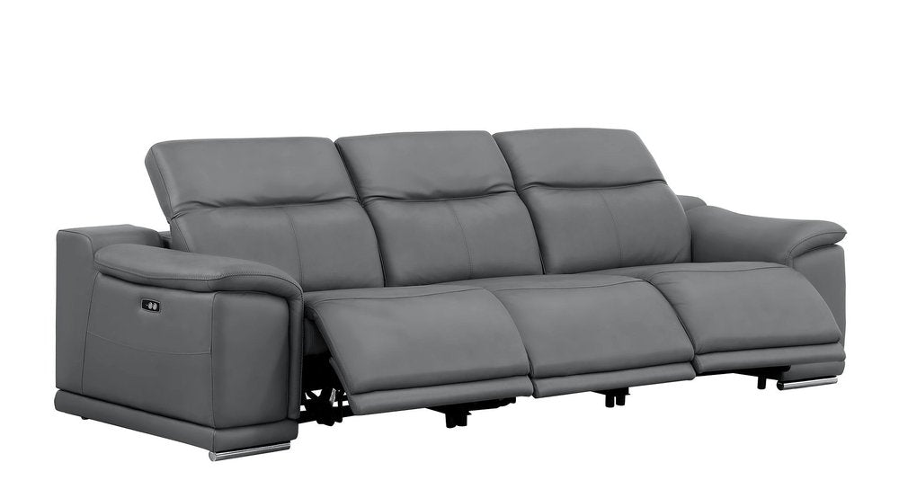 Two Piece Battleship Gray Genuine Leather Five Person Seating Set