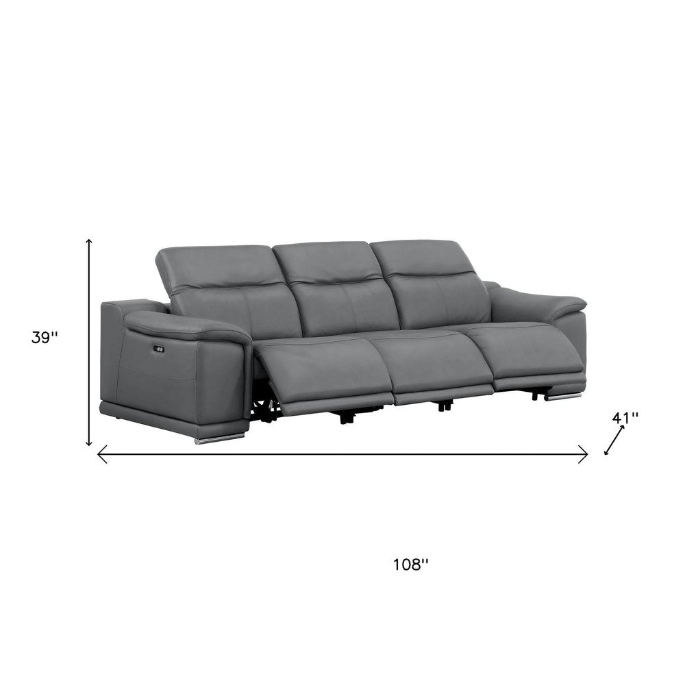Two Piece Battleship Gray Genuine Leather Five Person Seating Set