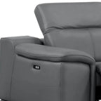 Two Piece Battleship Gray Genuine Leather Five Person Seating Set