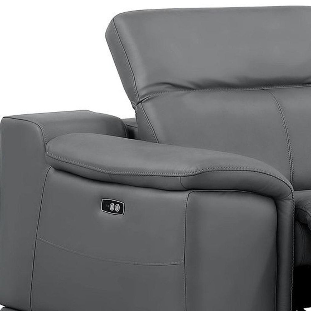 Two Piece Battleship Gray Genuine Leather Five Person Seating Set