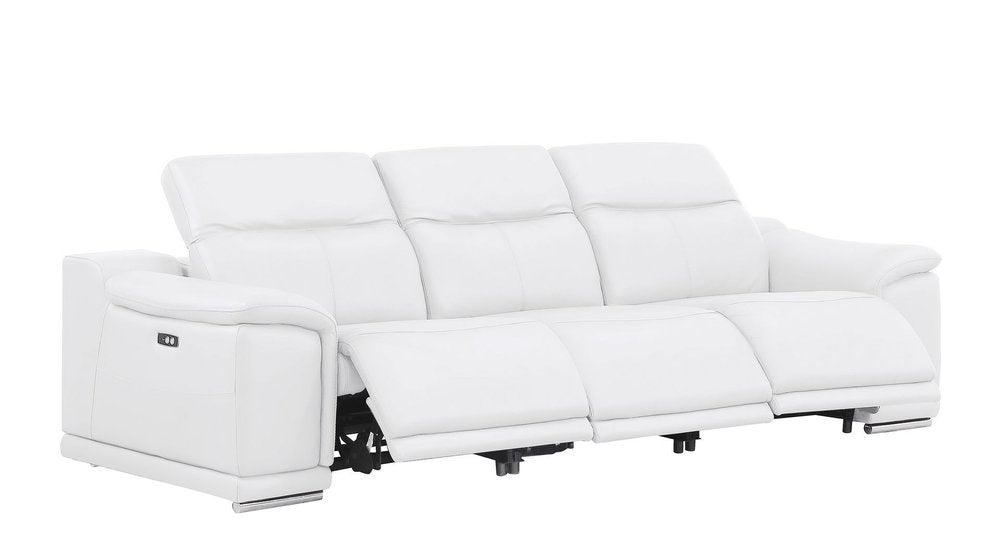 Two Piece White Genuine Leather Five Person Seating Set