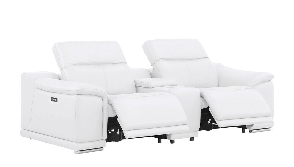 Two Piece White Genuine Leather Five Person Seating Set