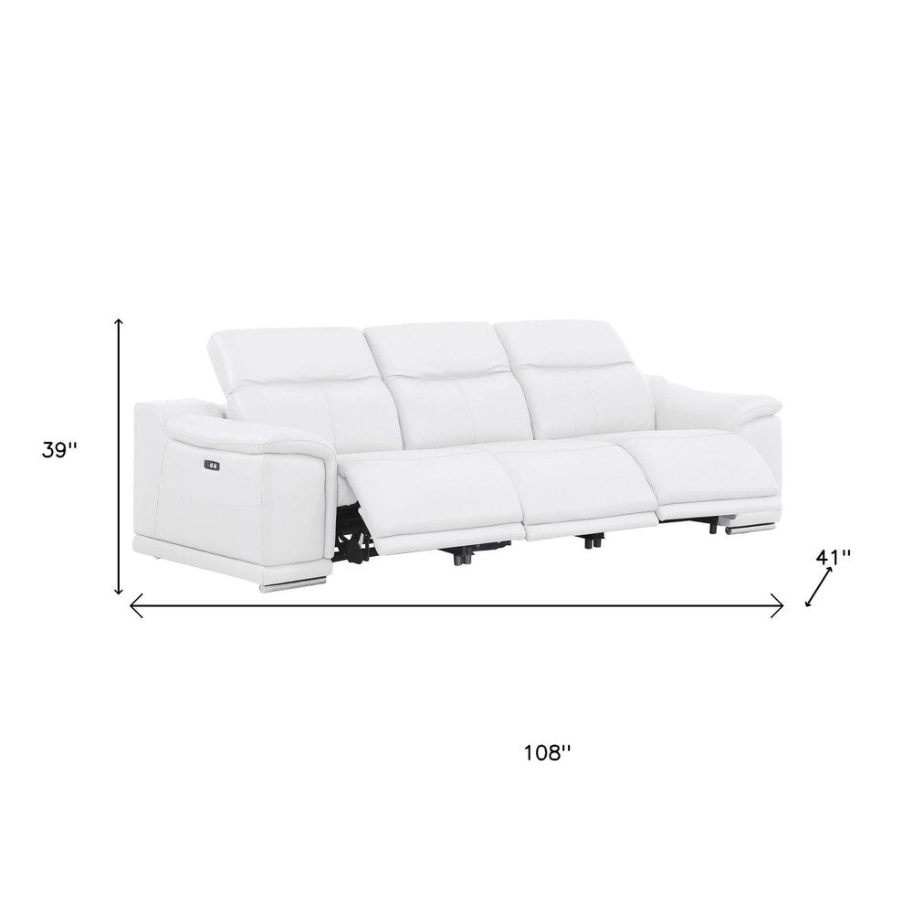 Two Piece White Genuine Leather Five Person Seating Set