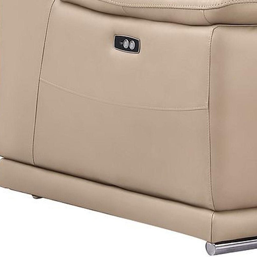 Three Piece Beige Genuine Leather Six Person Seating Set