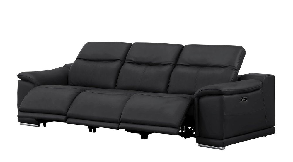 Three Piece Black Genuine Leather Six Person Seating Set