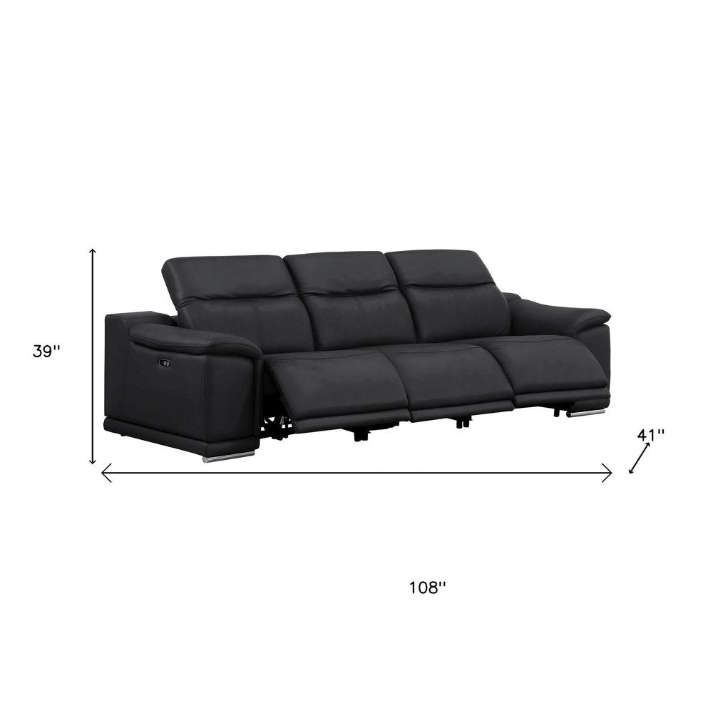 Three Piece Black Genuine Leather Six Person Seating Set