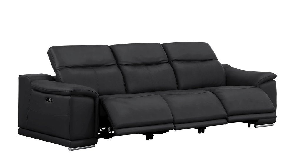 Three Piece Black Genuine Leather Six Person Seating Set