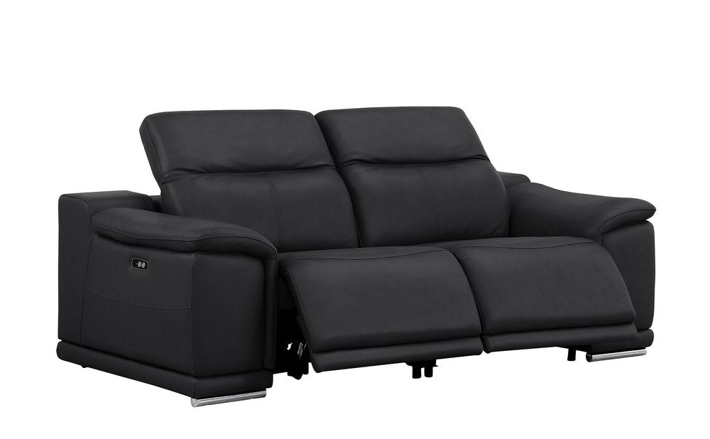 Three Piece Black Genuine Leather Six Person Seating Set