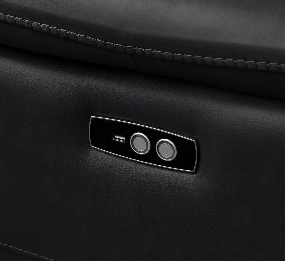 Three Piece Black Genuine Leather Six Person Seating Set