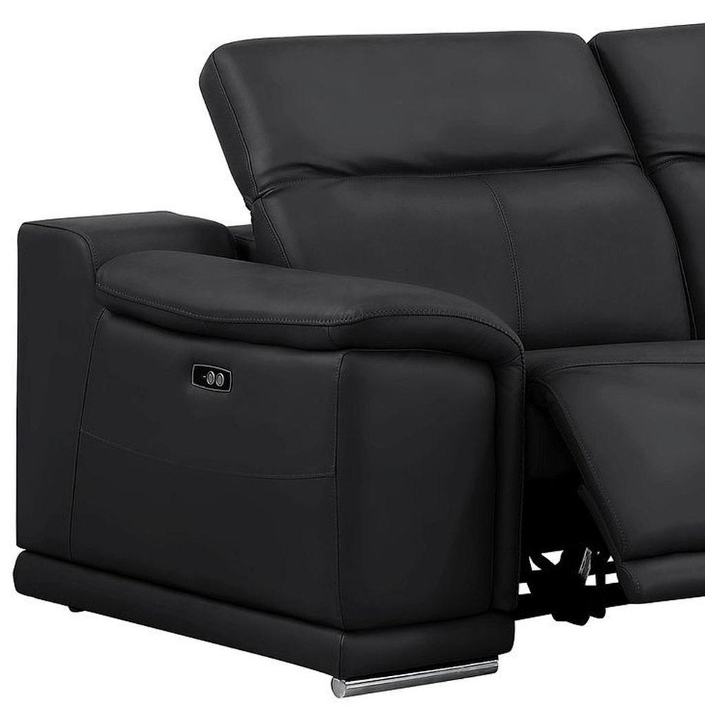 Three Piece Black Genuine Leather Six Person Seating Set