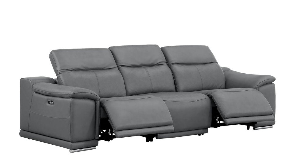 Three Piece Battleship Gray Genuine Leather Six Person Seating Set