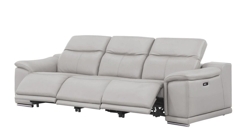 Three Piece Ash Gray Genuine Leather Six Person Seating Set