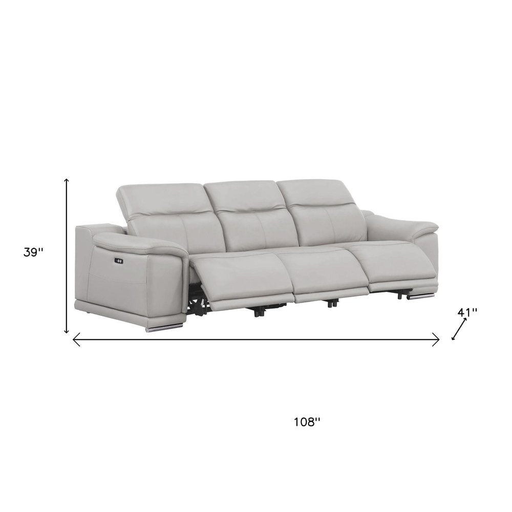 Three Piece Ash Gray Genuine Leather Six Person Seating Set