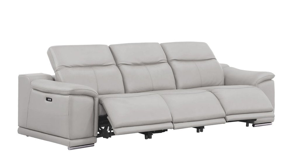Three Piece Ash Gray Genuine Leather Six Person Seating Set