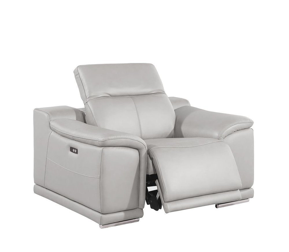 Three Piece Ash Gray Genuine Leather Six Person Seating Set
