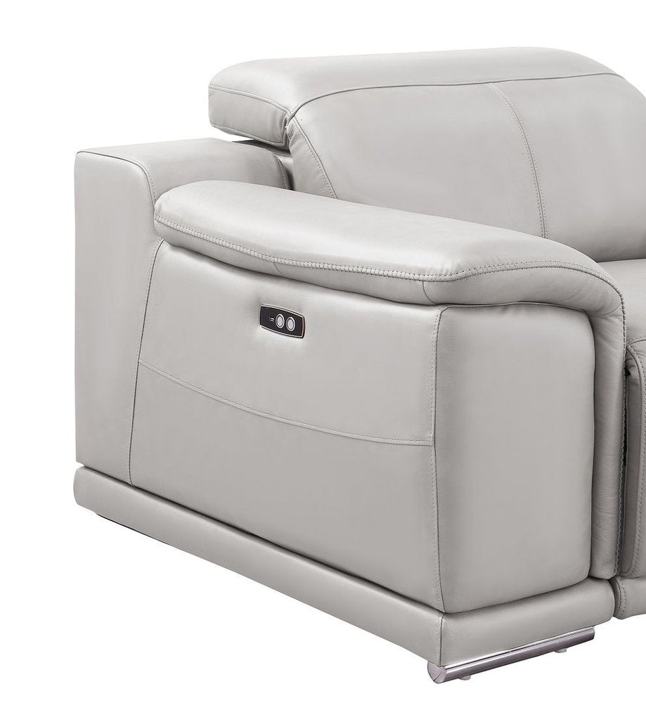 Three Piece Ash Gray Genuine Leather Six Person Seating Set