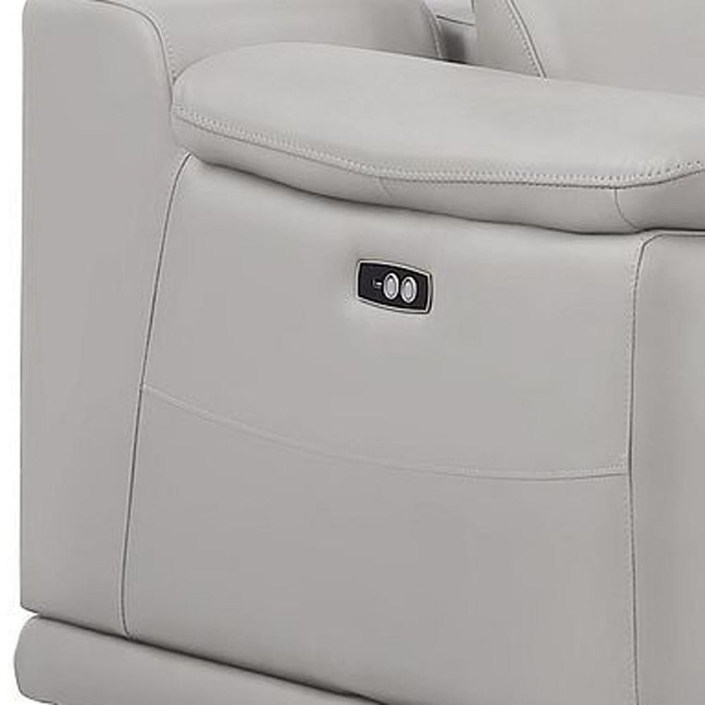 Three Piece Ash Gray Genuine Leather Six Person Seating Set
