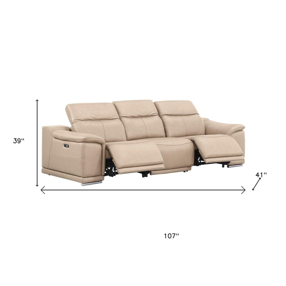 Three Piece Beige Genuine Leather Five Person Seating Set