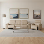 Three Piece Beige Genuine Leather Five Person Seating Set