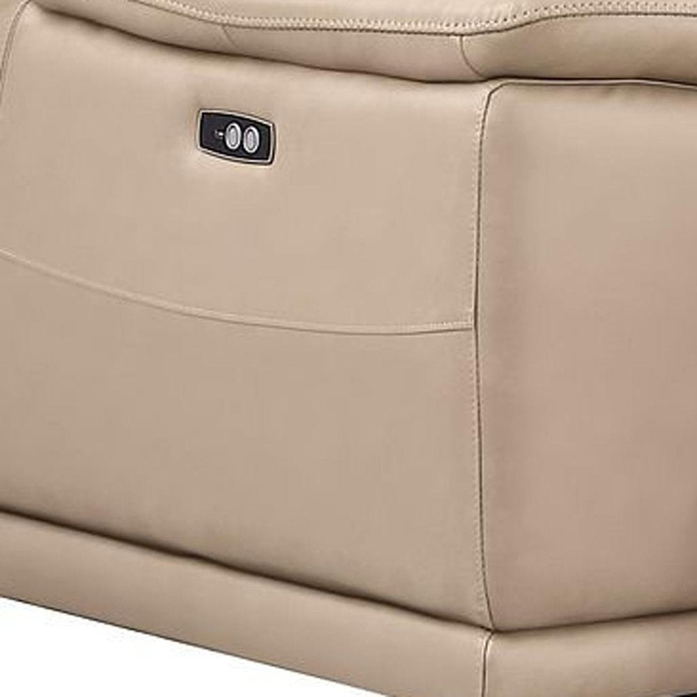 Three Piece Beige Genuine Leather Five Person Seating Set