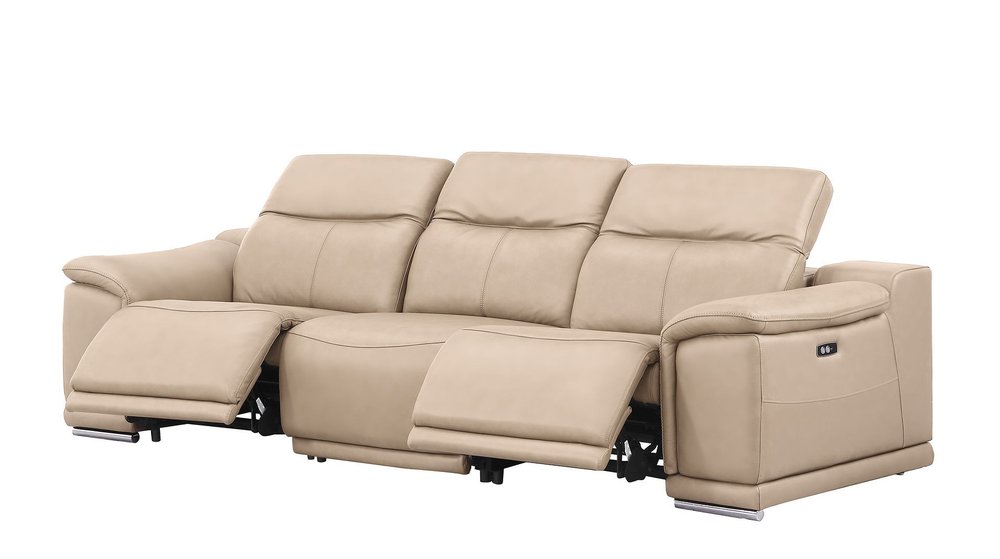 Three Piece Beige Genuine Leather Five Person Seating Set