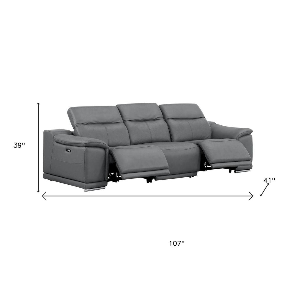 Three Piece Battleship Gray Genuine Leather Five Person Seating Set