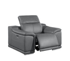 Three Piece Battleship Gray Genuine Leather Five Person Seating Set