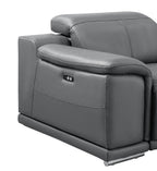 Three Piece Battleship Gray Genuine Leather Five Person Seating Set