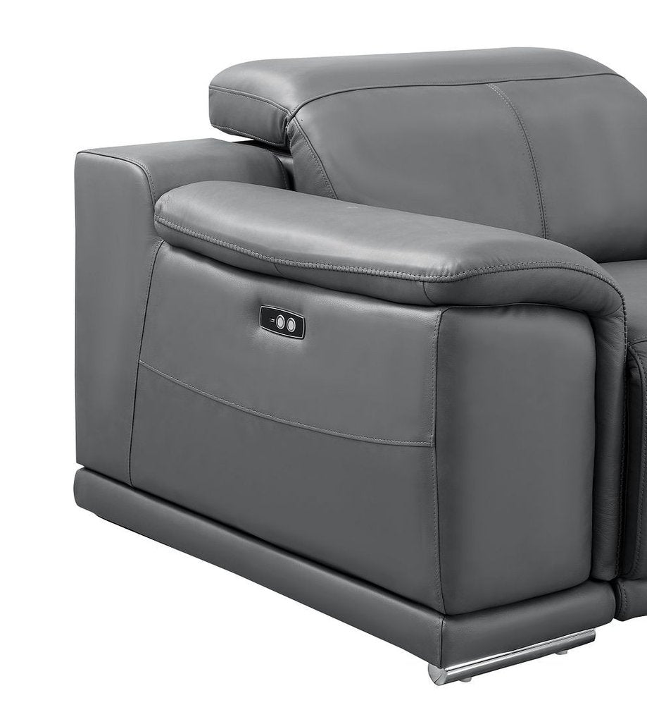 Three Piece Battleship Gray Genuine Leather Five Person Seating Set