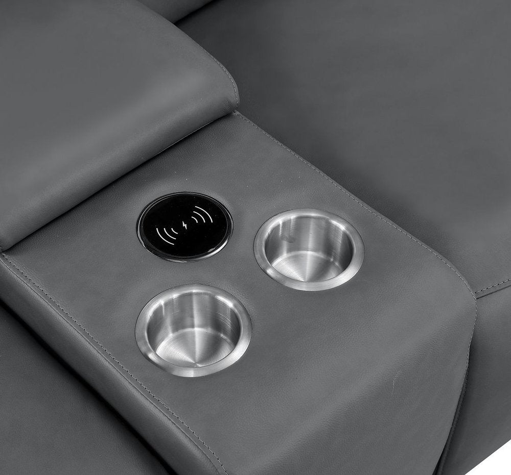 Three Piece Battleship Gray Genuine Leather Five Person Seating Set