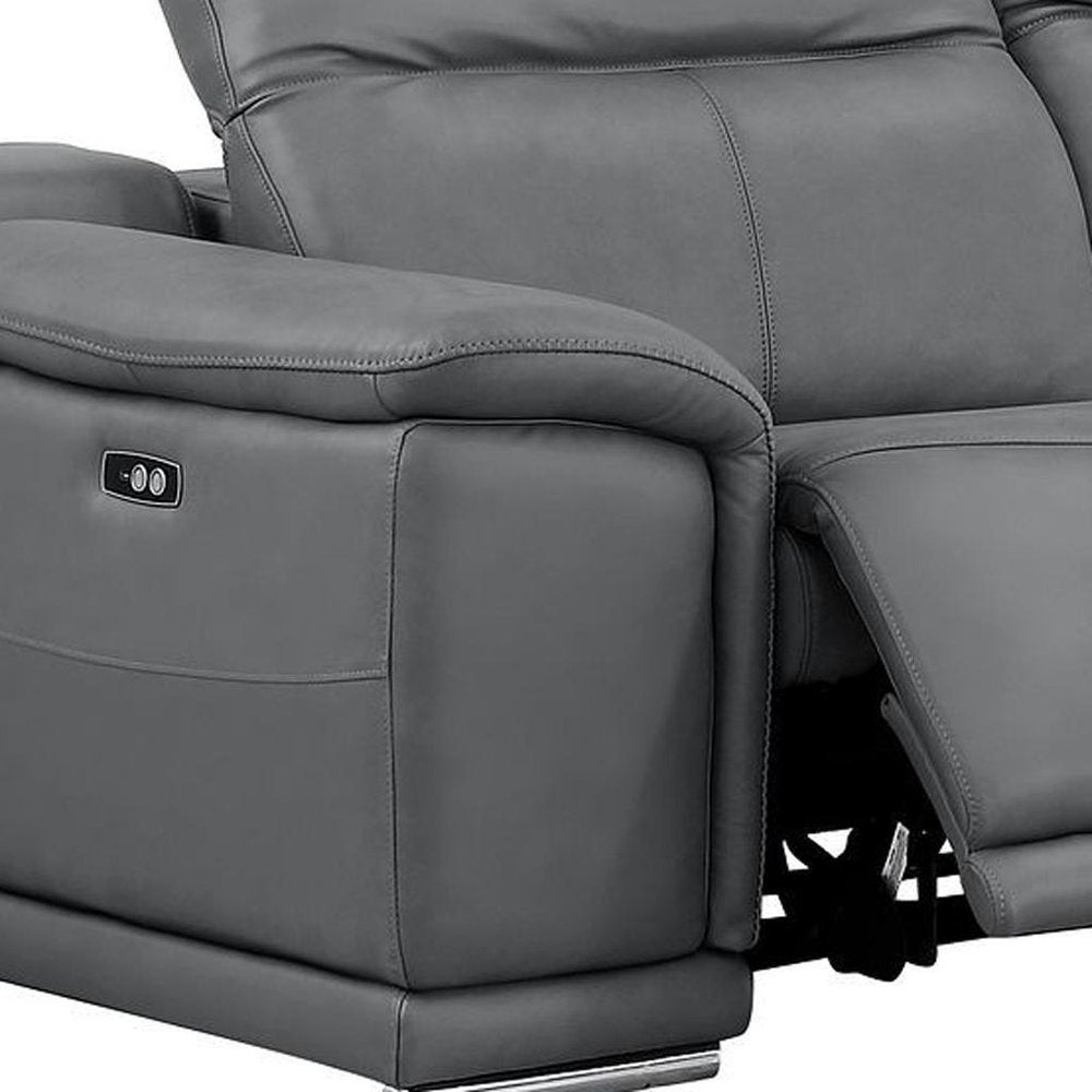 Three Piece Battleship Gray Genuine Leather Five Person Seating Set