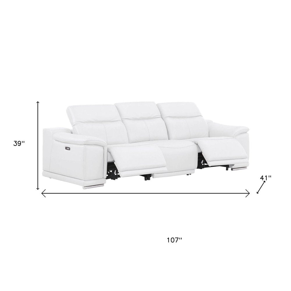 Three Piece White Genuine Leather Five Person Seating Set