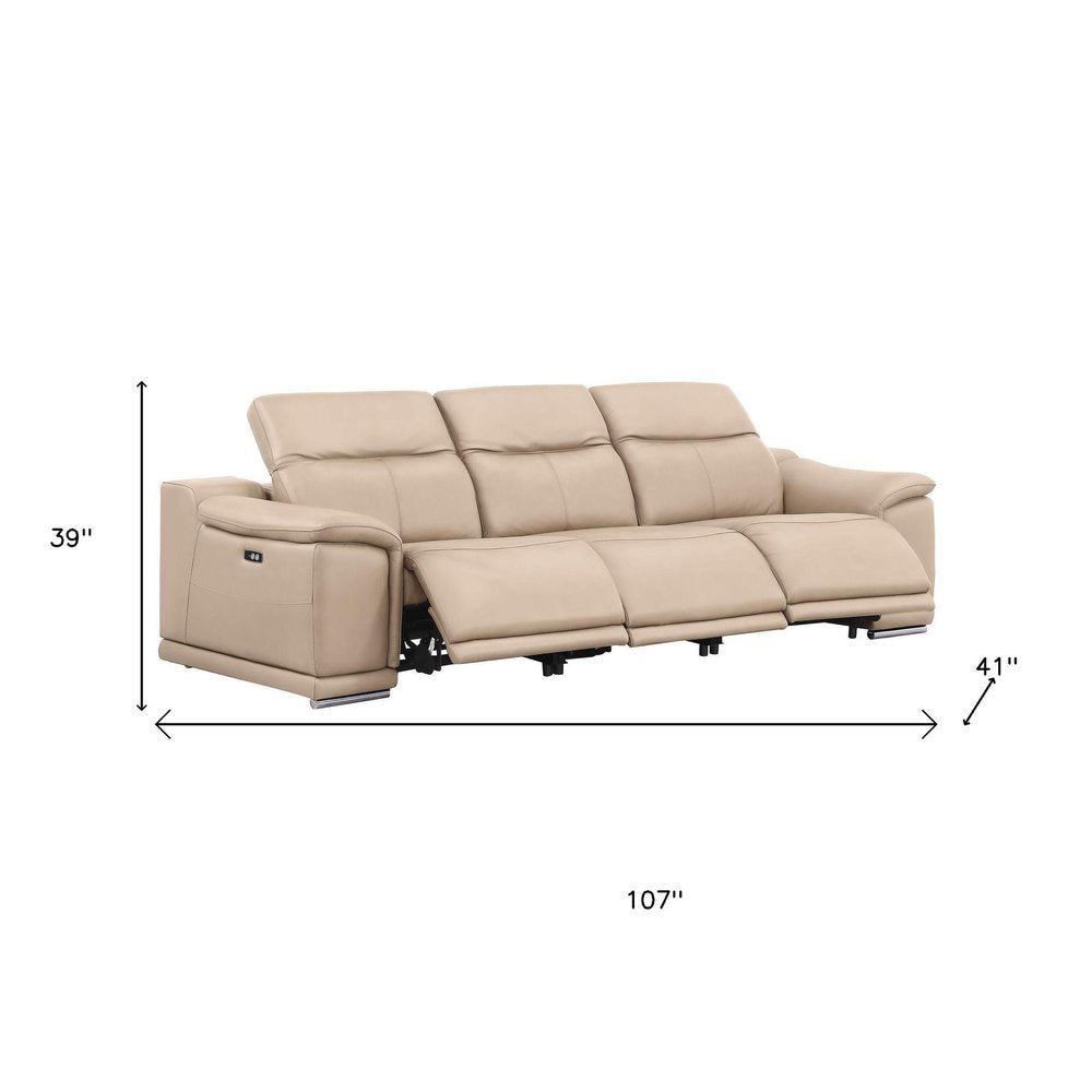 Three Piece Beige Genuine Leather Six Person Seating Set