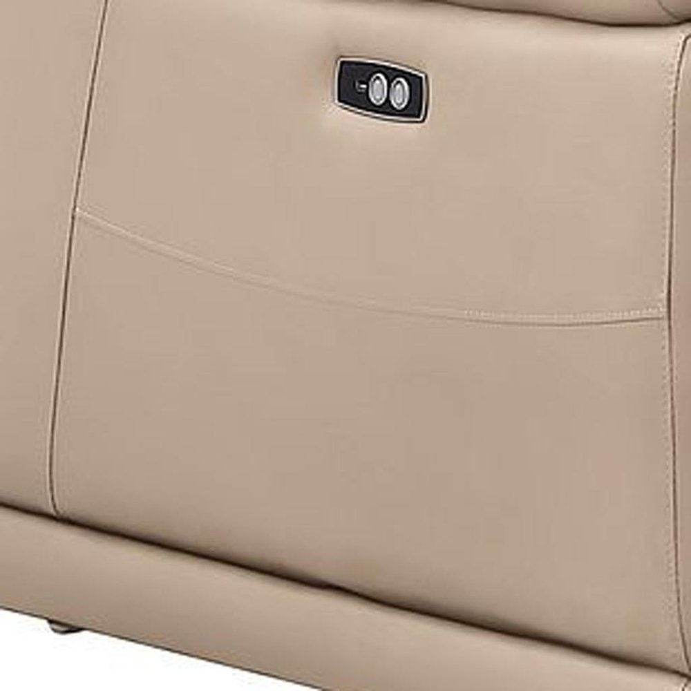 Three Piece Beige Genuine Leather Six Person Seating Set