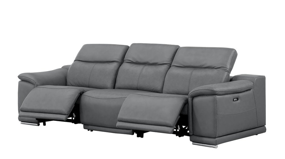 Three Piece Battleship Gray Genuine Leather Six Person Seating Set